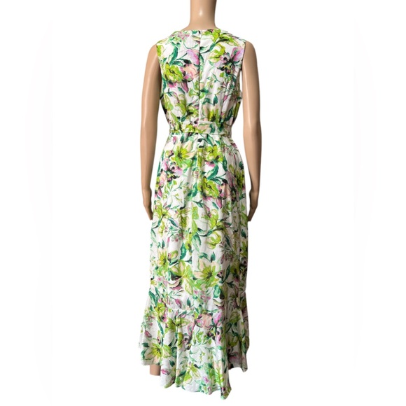 NWT Leslie Fay Sz 4 Tie Waist Ruffle Skirt Floral Print Chiffon Faux Wrap Dress - Picture 5 of 12